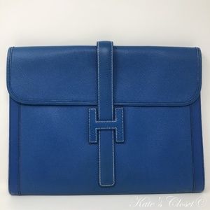 HERMES Vintage Jige Blue Leather Clutch